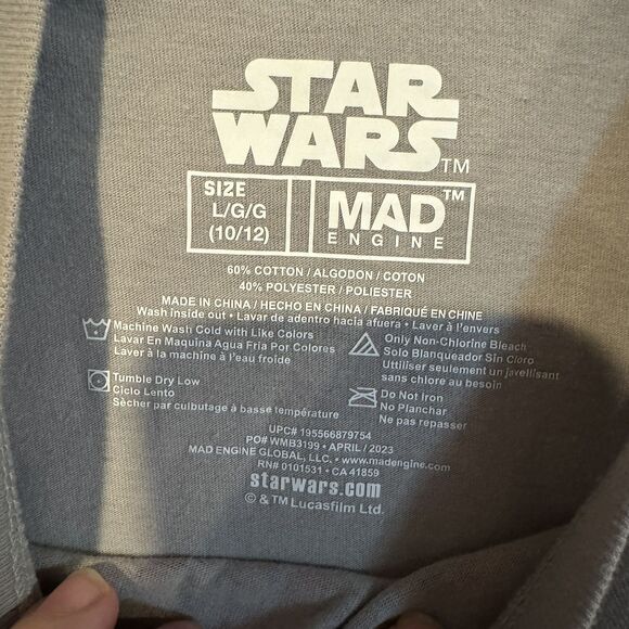 Star Wars Boys Darth Vader Dark Side Large Long Sleeve Graphic Tee Gray Empire - Picture 3 of 6